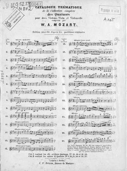 Collection de quatuors pour 2 violons, viola et violoncelle par W. A. Mozart - Вольфганг Амадей Моцарт